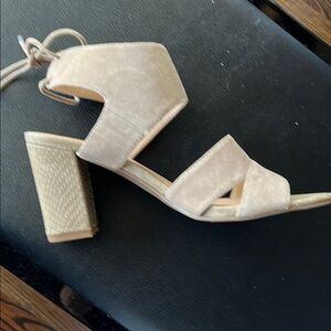 Franco Sarto Tan Block Heel Sandals with Ankle Strap